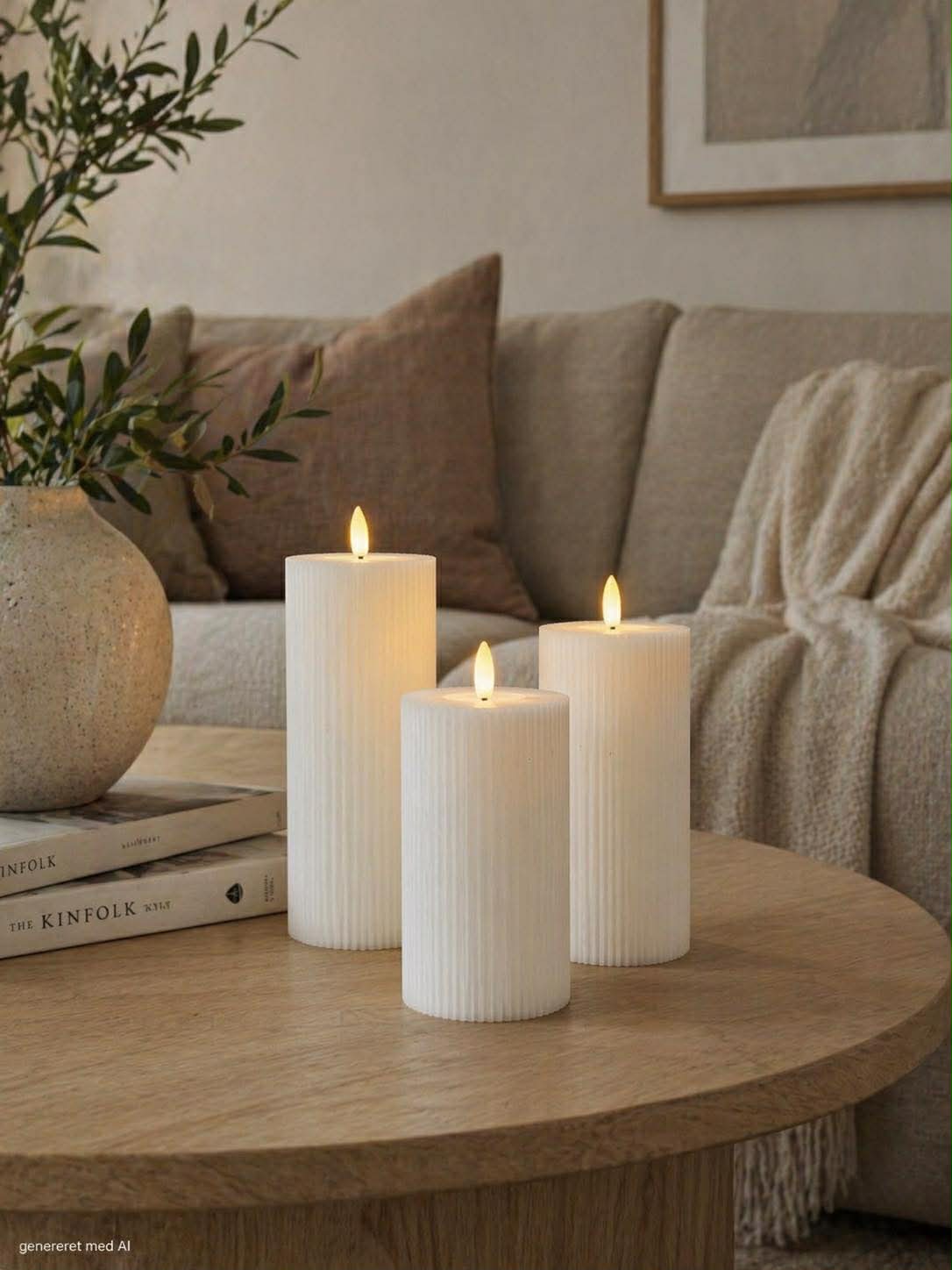 Lot de 3 bougies à surface côtelée avec fonction tactile – lumière blanc chaud