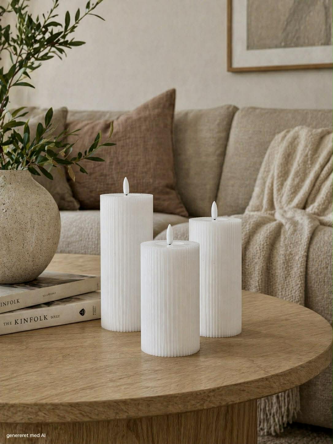 Lot de 3 bougies à surface côtelée avec fonction tactile – lumière blanc chaud