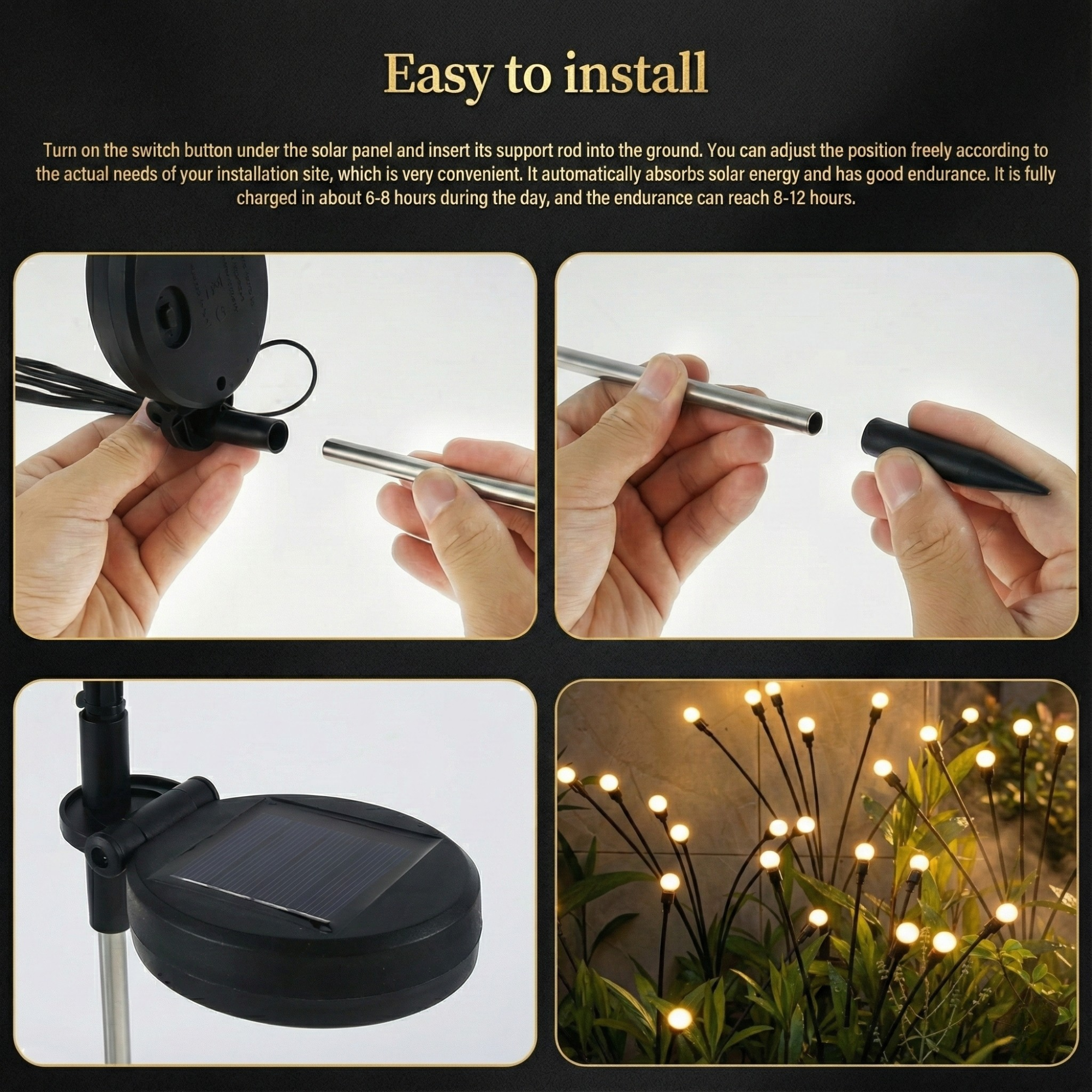 Lampe Solaire de Jardin LED à Effet Lucioles pour Terrasse et Allées