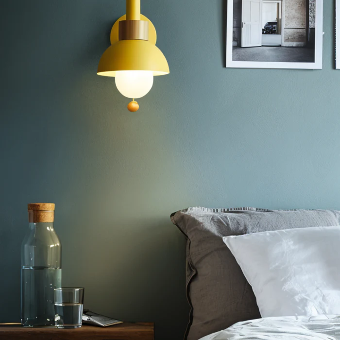 Applique Murale LED en Bois et Fer avec Interrupteur à Tirette