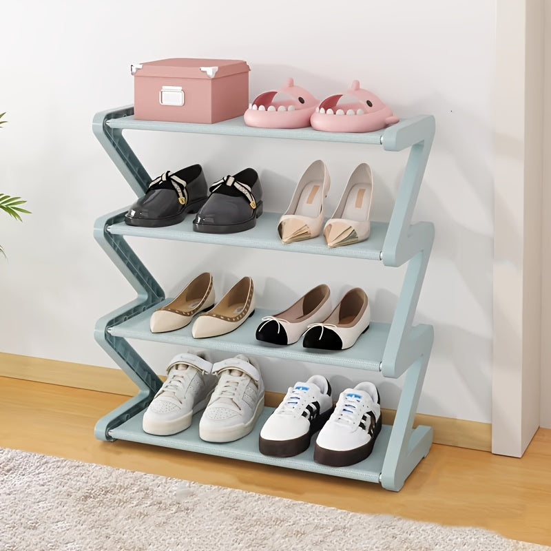 Étagère à Chaussures Verticale 4 Niveaux Design Zigzag Gain de Place