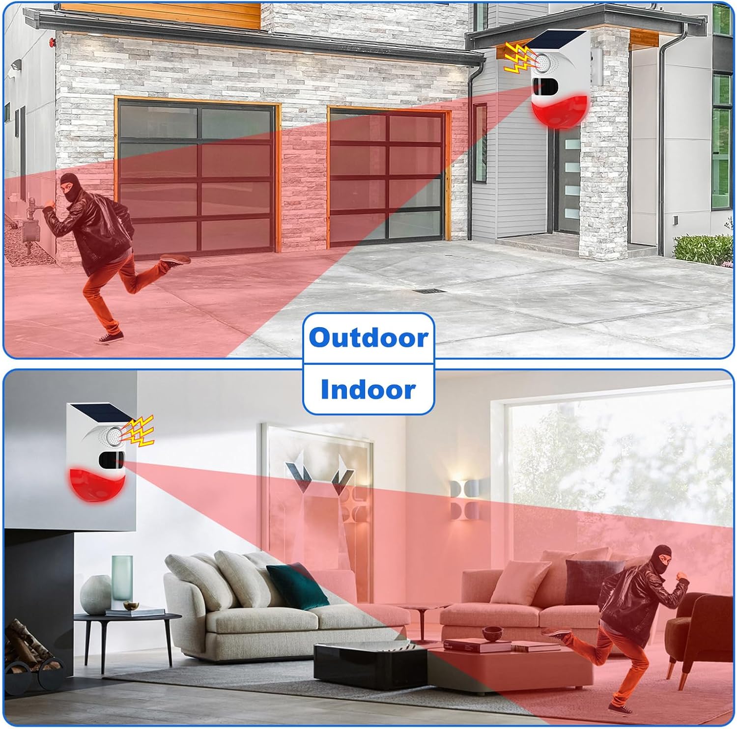 Détecteur de mouvement solaire extérieur avec alarme sirène et LED IP65