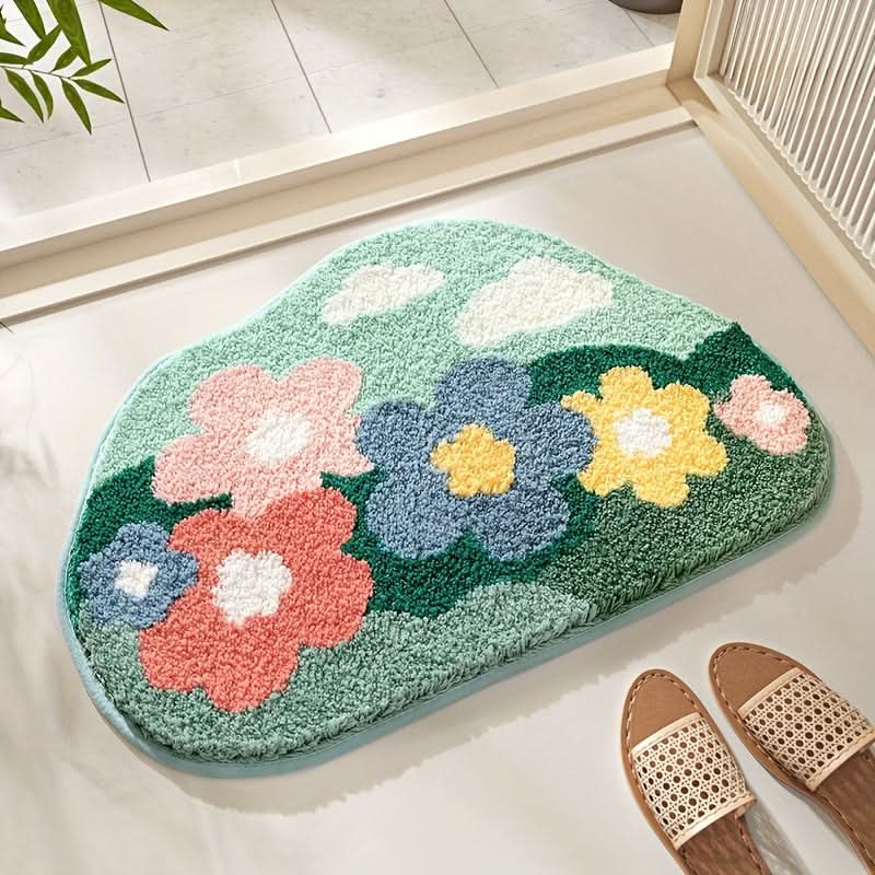 Tapis de bain absorbant à motif floral – antidérapant & doux