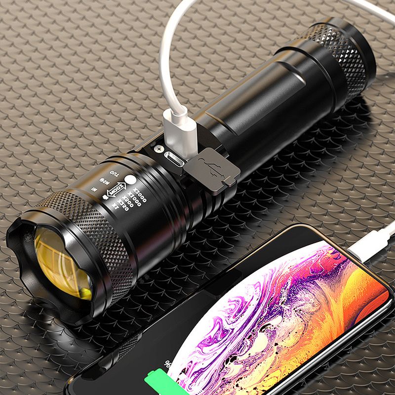 Lampe de Poche LED Tactique 7500 Lumens Étanche IPX7 Rechargeable USB-C