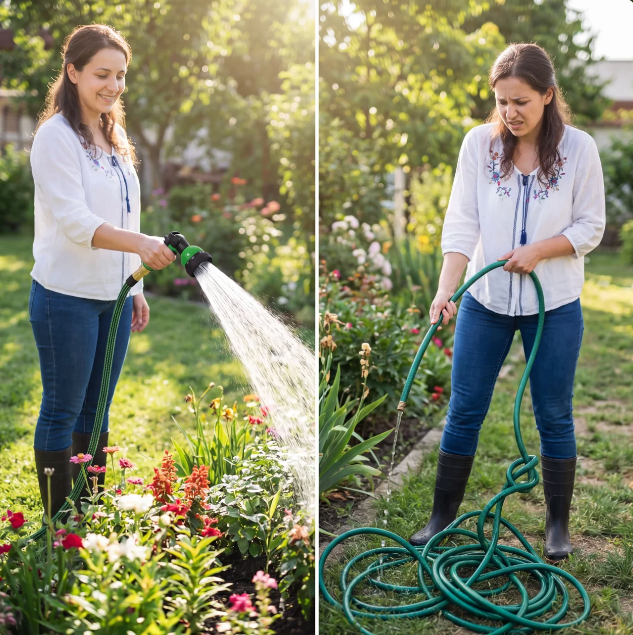 Tuyau d'arrosage extensible anti-pliage avec raccords en laiton
