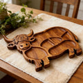 Planche de service Vache Highland en bois massif avec compartiments
