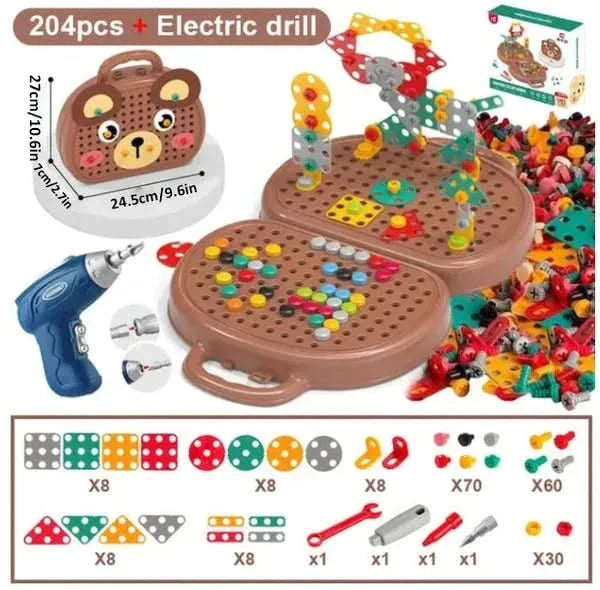 Jeu de construction avec perceuse électrique pour enfants – 204 pièces en