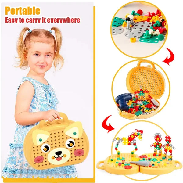 Coffret de Construction Montessori avec Perceuse pour Enfants