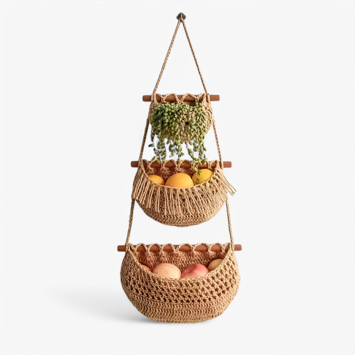 Panier à fruits suspendu en jute – multi-niveaux pour la cuisine