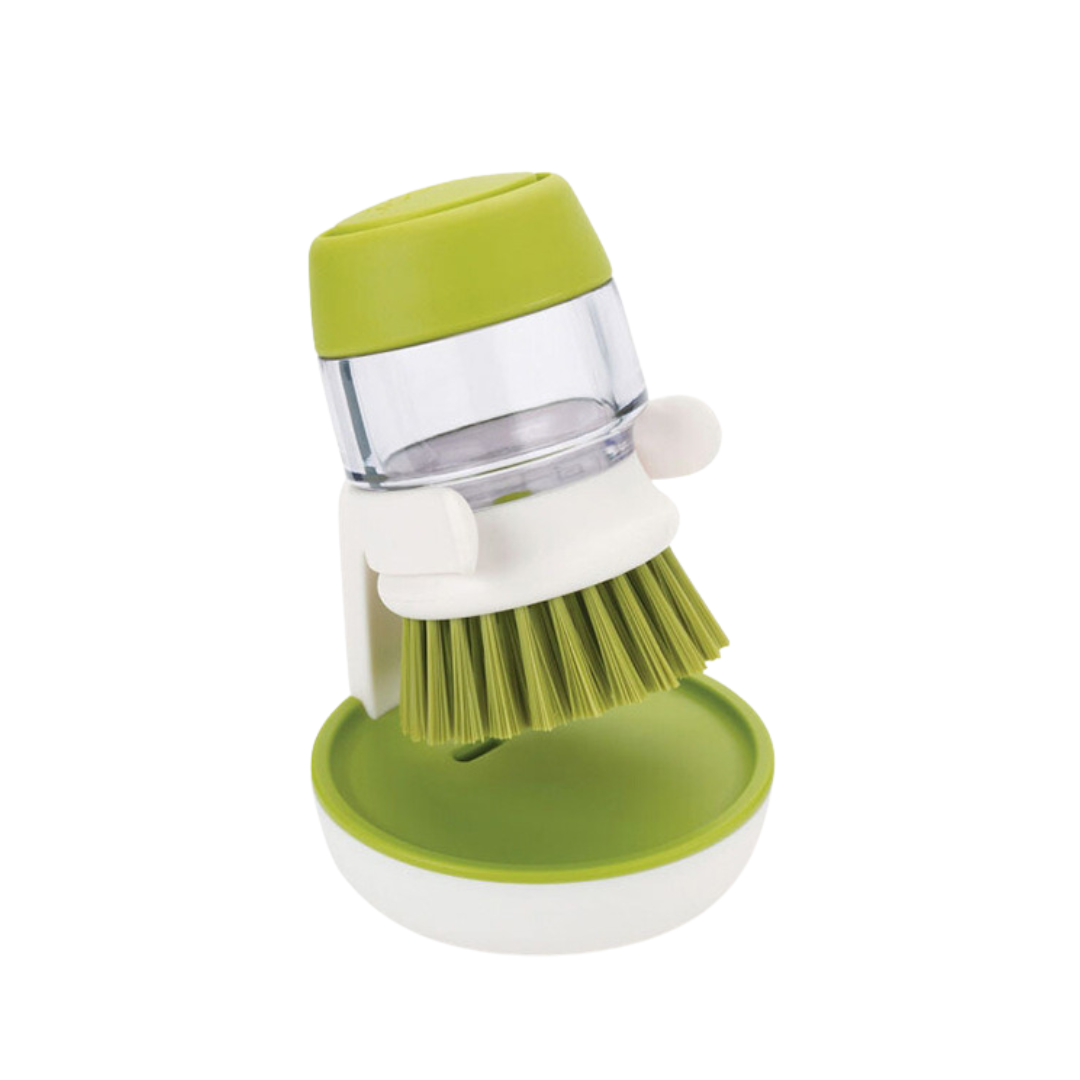 Brosse à vaisselle avec distributeur de savon intégré et support égouttoir