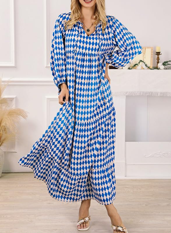 Lieke™ – Robes longues bohèmes géométriques à manches bouffantes pour femmes [50 % de réduction]