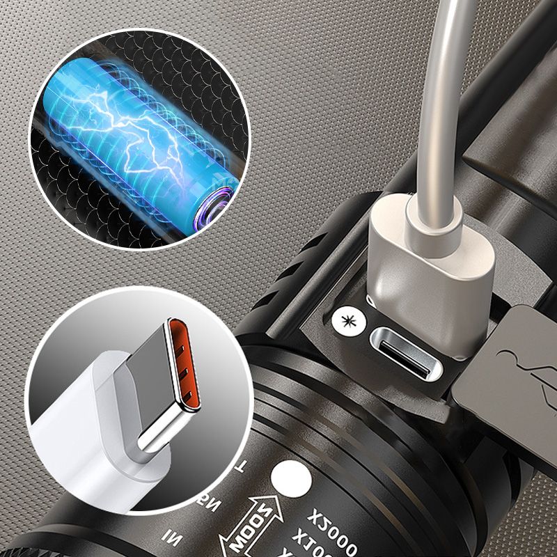 Lampe de Poche LED Tactique 7500 Lumens Étanche IPX7 Rechargeable USB-C