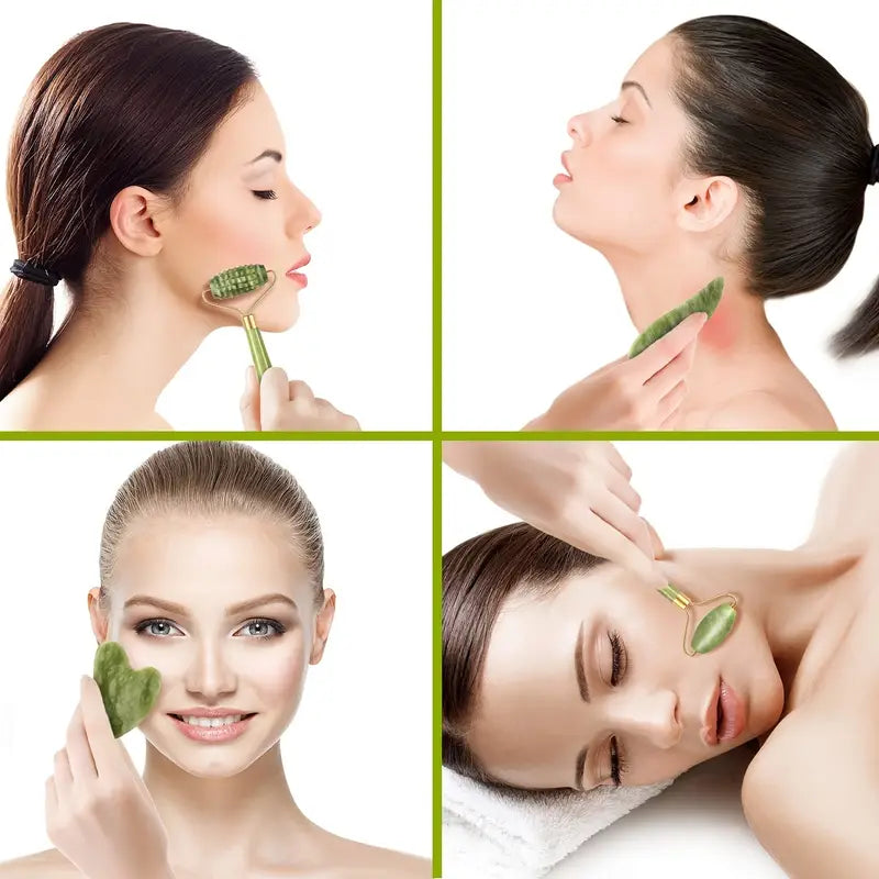 RollPro™ - Set de rouleaux visage Gua Sha en jade (4 pièces) [50% de réduction]