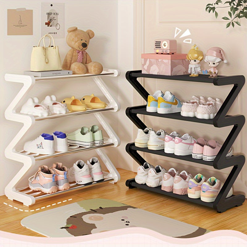 Étagère à Chaussures Verticale 4 Niveaux Design Zigzag Gain de Place
