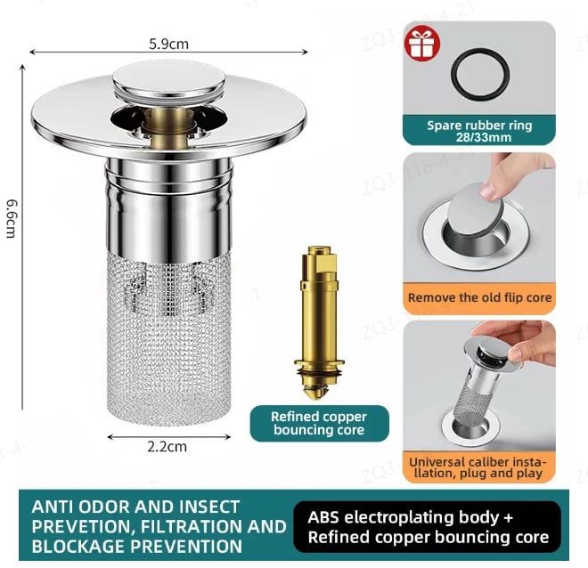 Filtre de Bonde en Acier Inoxydable Anti-Odeurs et Anti-Insectes