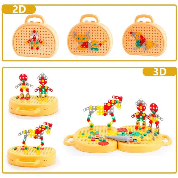 Coffret de Construction Montessori avec Perceuse pour Enfants