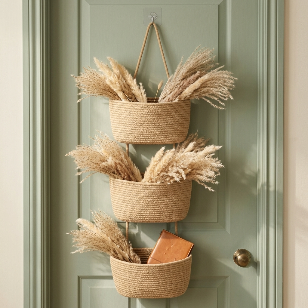Panier Suspendu de Porte 3 Niveaux sans Perçage – Rangement Cuisine et Salle de