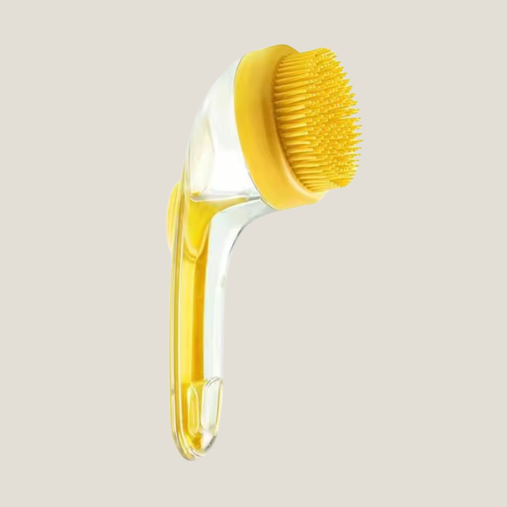 Brosse de bain pour chien et chat avec distributeur de shampoing intégré