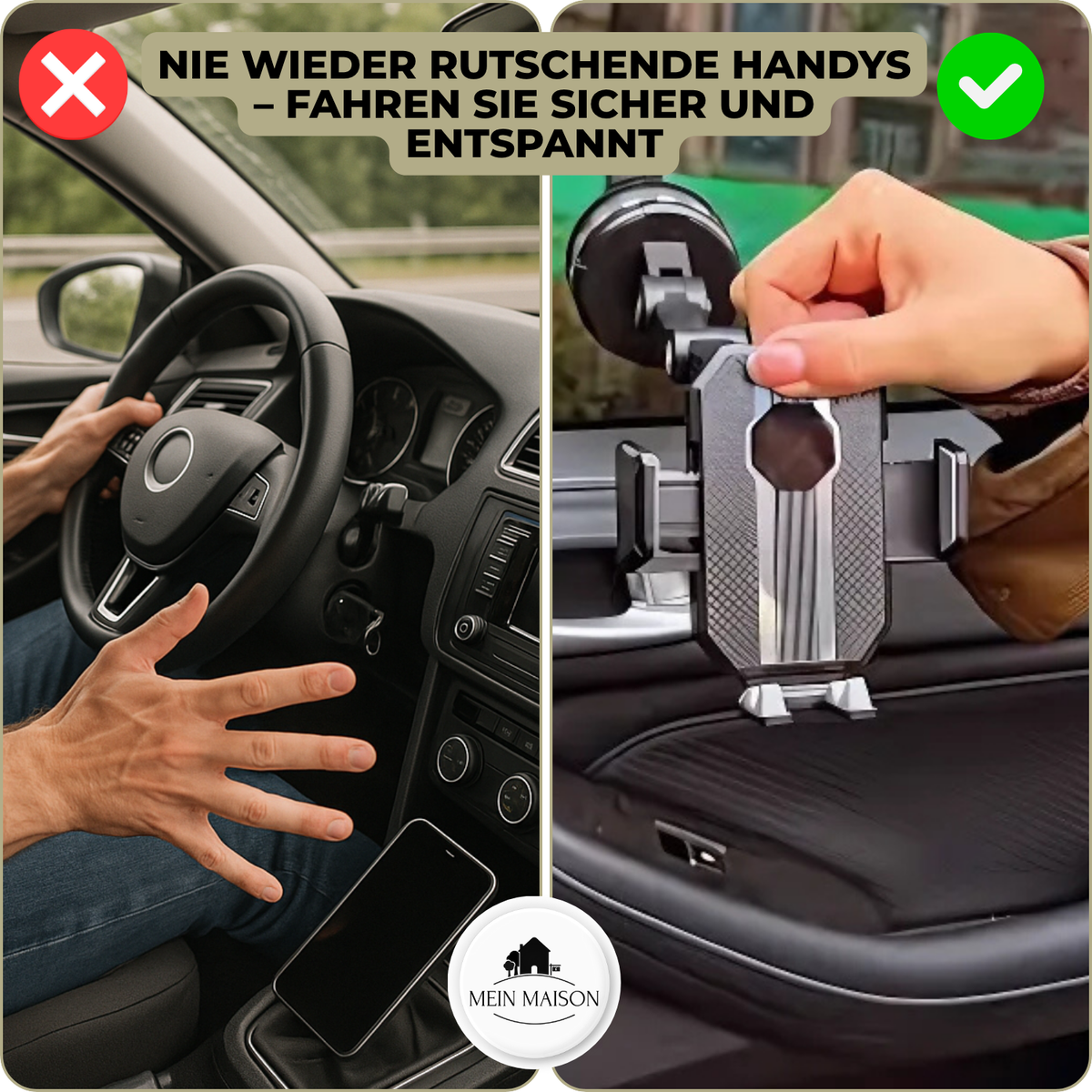 Support téléphone voiture avec ventouse, rotation 360° et utilisation à une main