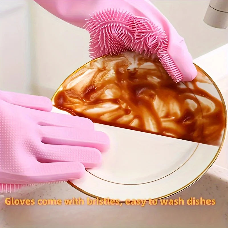 Gants de vaisselle en silicone avec poils abrasifs intégrés