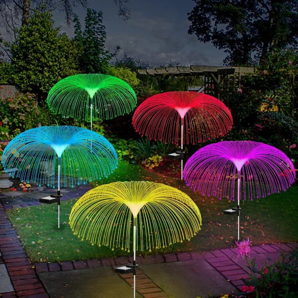 Lampe Solaire de Jardin en Forme de Méduse avec Fibres Optiques