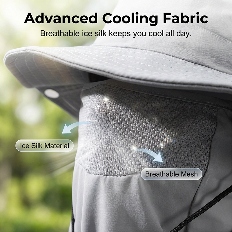 Chapeau solaire avec protection faciale amovible en tissu Ice-Silk