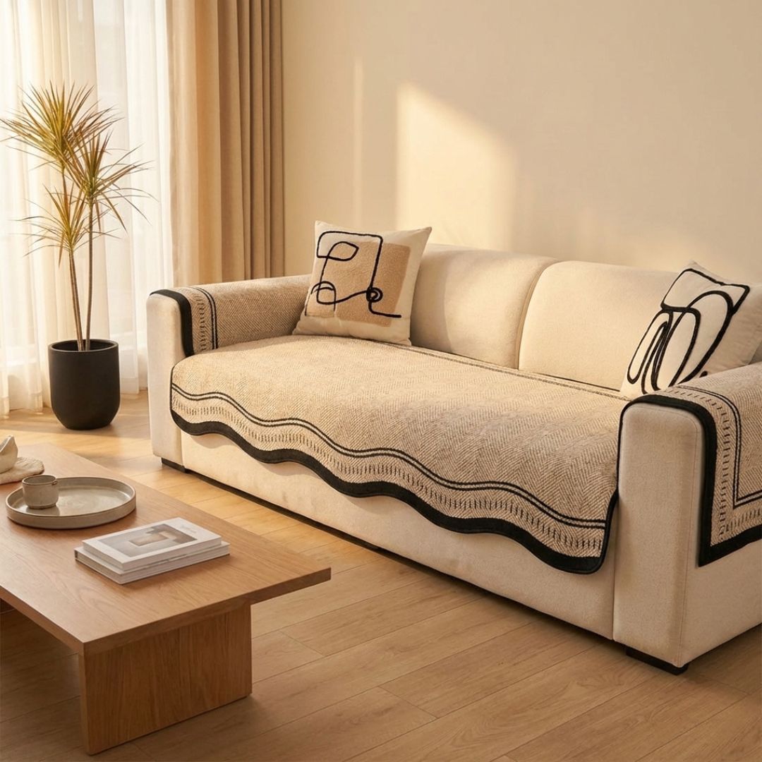 Housse de Canapé Antidérapante en Chenille Motif Chevron