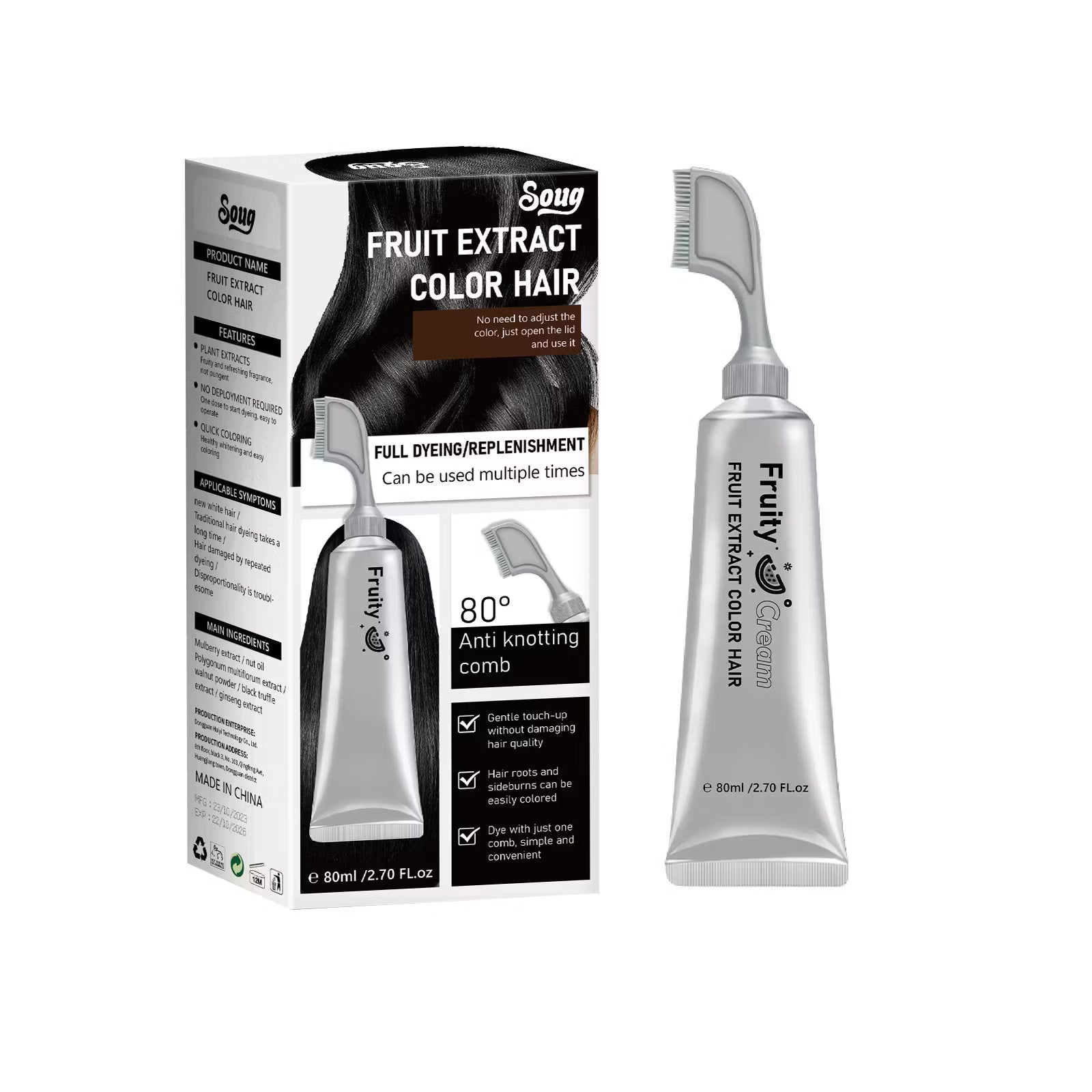 Peigne Colorant Couvre Cheveux Gris Instantanément – Applicateur Couleur Noir