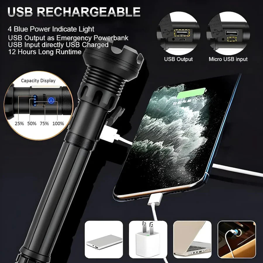 Lampe Torche Puissante 7000 Lumens – Étanche IPX5 pour Outdoor
