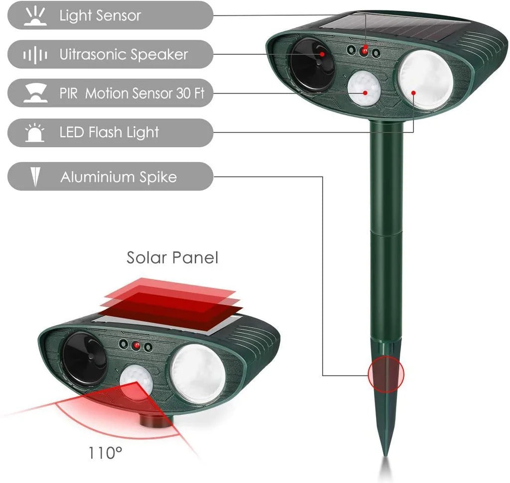 Répulsif Animalier Ultrasonique Solaire avec Capteur de Mouvement PIR