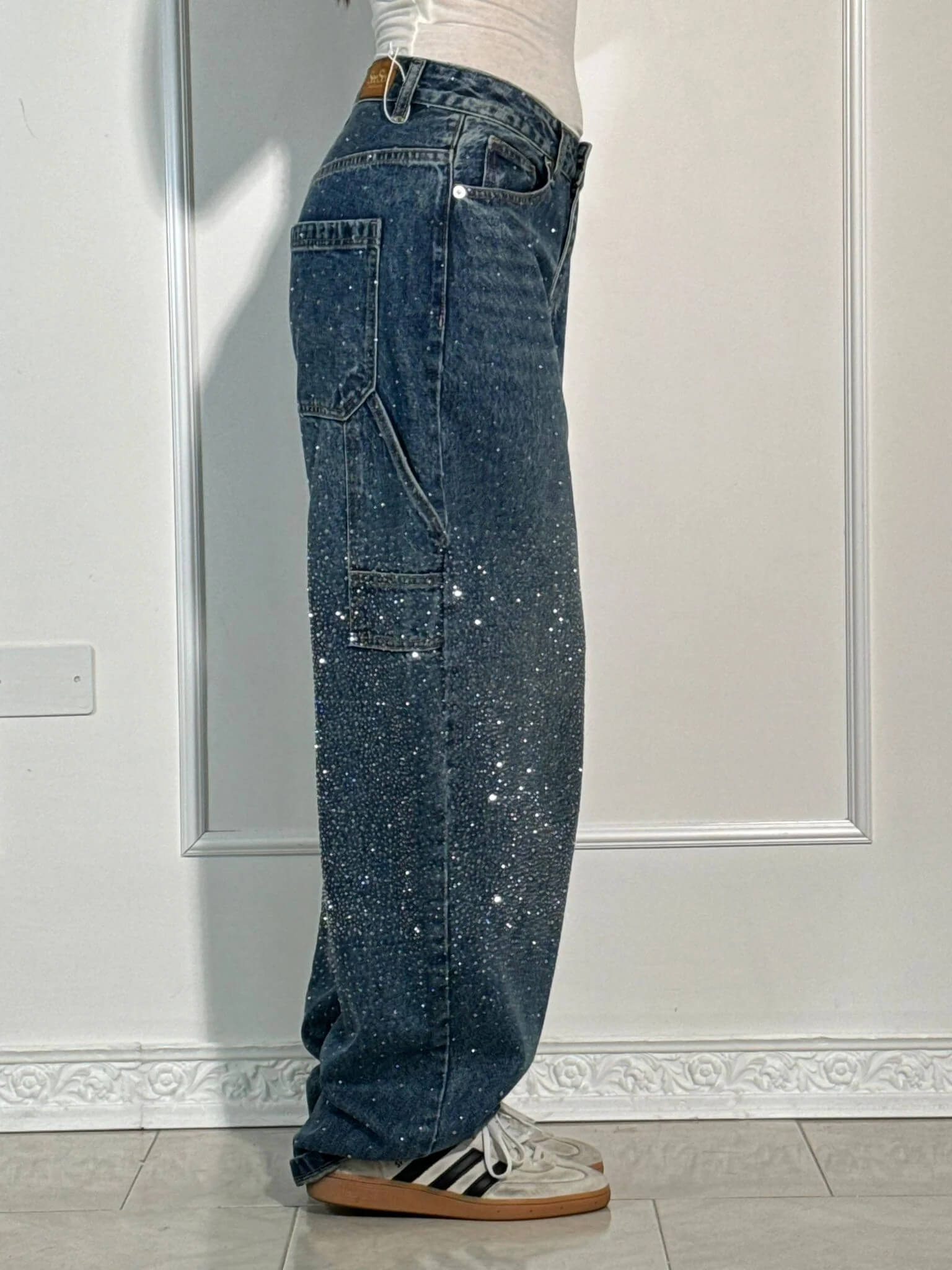 Jean Wide Leg Scintillant en Denim Premium – Coupe Ample Élégante