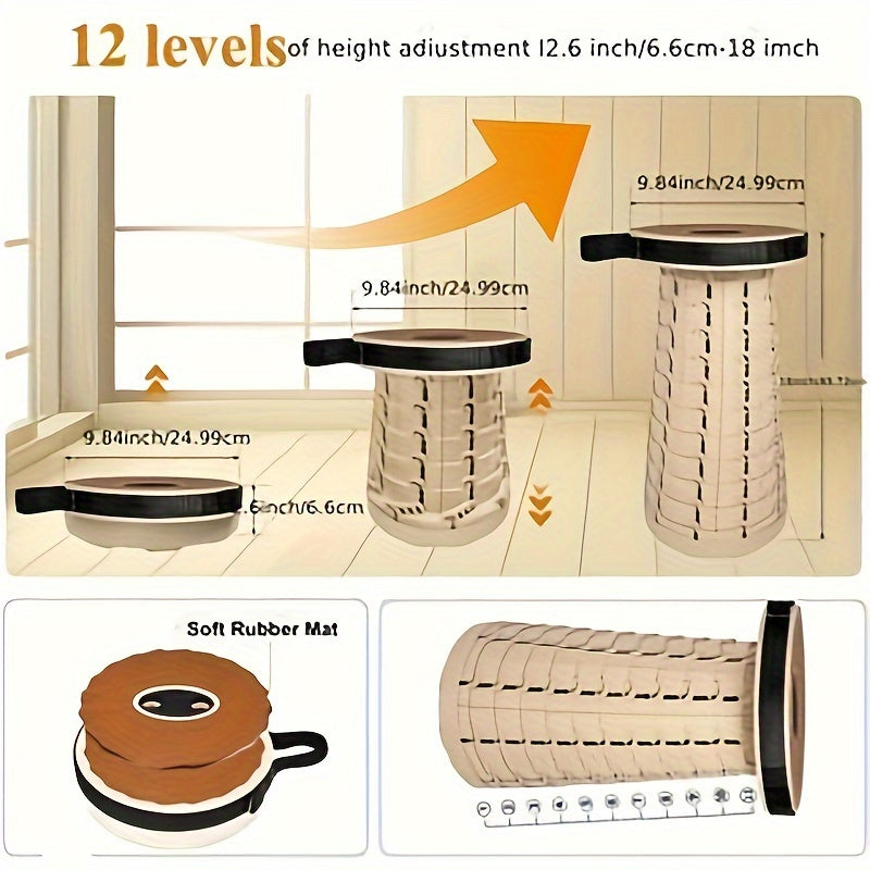 Tabouret Pliant Réglable 12 Positions avec Assise Rembourrée en Cuir PU