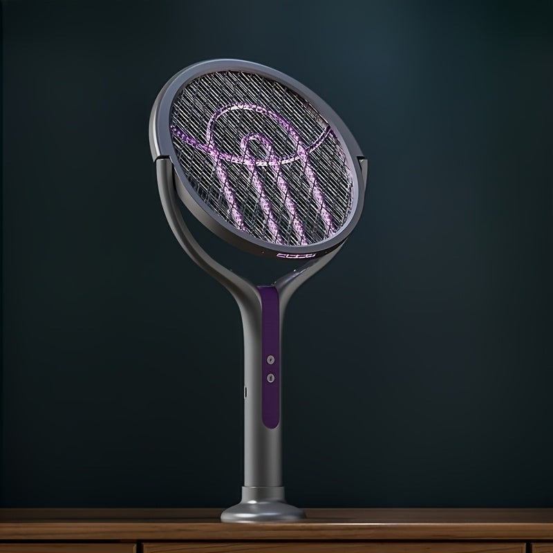 Raquette électrique anti-moustiques avec lampe UV et poignée télescopique