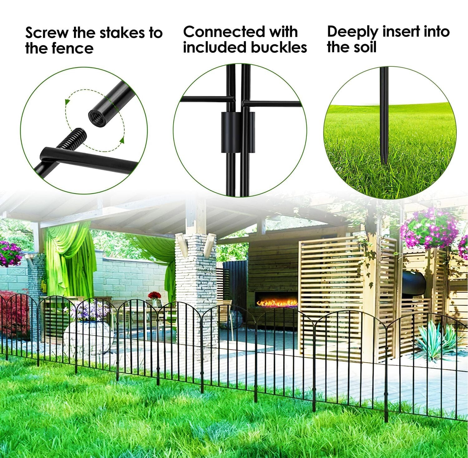 Clôture de jardin décorative en acier inoxydable pour massifs – 10 panneaux