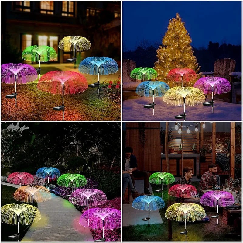 Lampe Solaire de Jardin en Forme de Méduse avec Fibres Optiques
