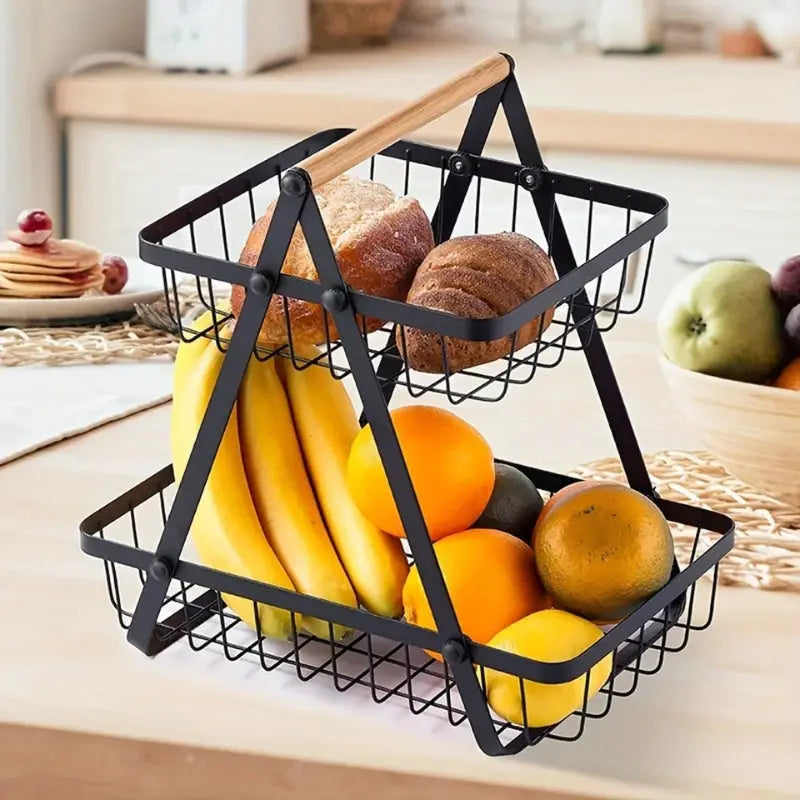 Panier de rangement avec poignée et décoration en perles – multi-niveaux