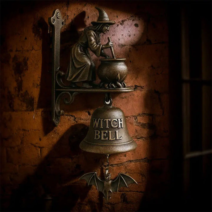 Cloche de porte en fonte avec motif sorcière – Bronze antique pour extérieur