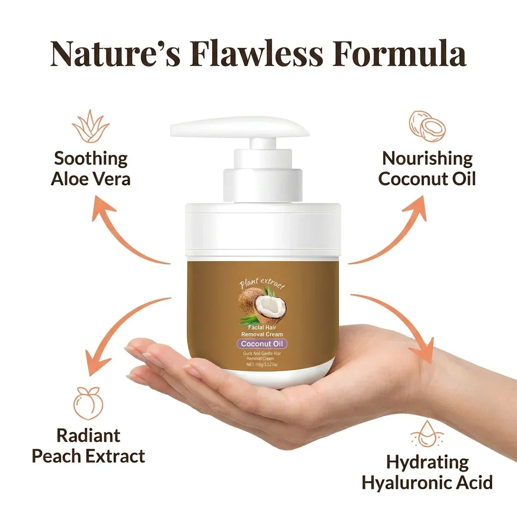 Crème Dépilatoire Visage à Base de Plantes – Aloe Vera & Huile de Coco