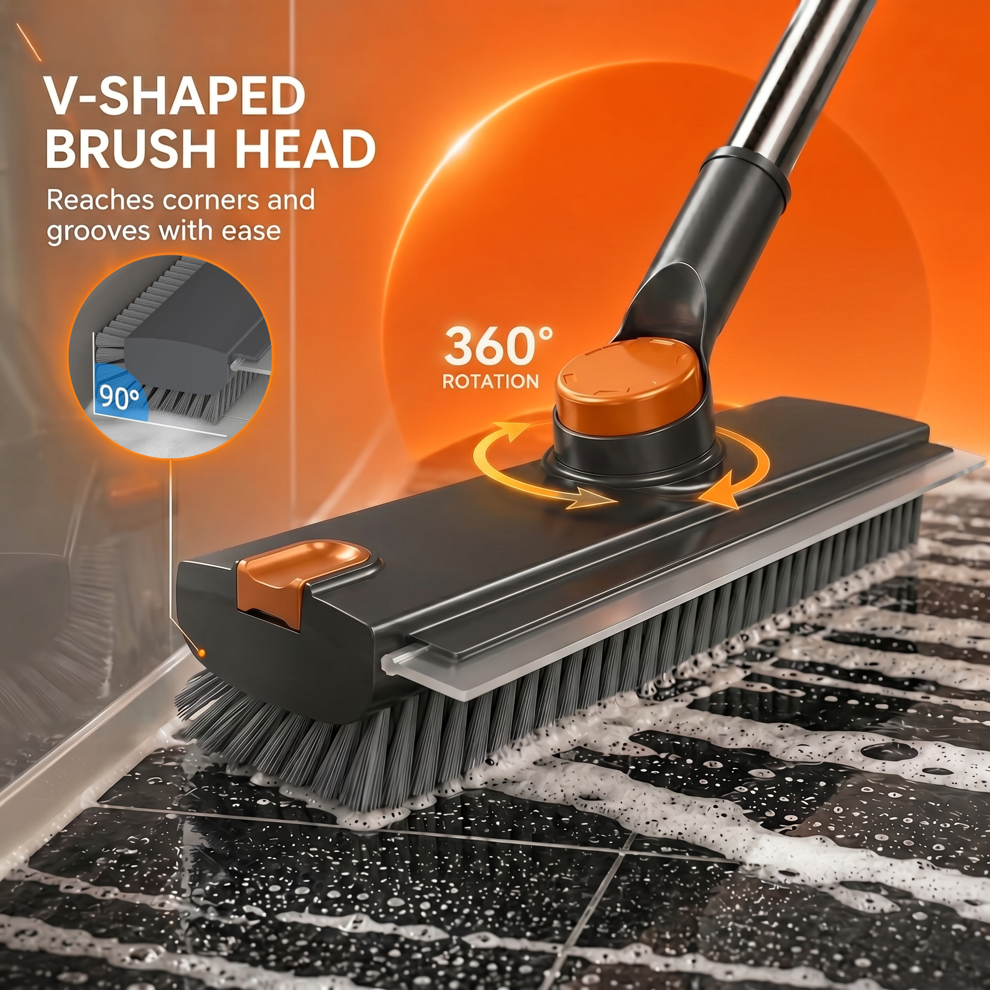 Brosse de Sol Rotative 360° avec Manche Ergonomique pour Carrelage et Joints