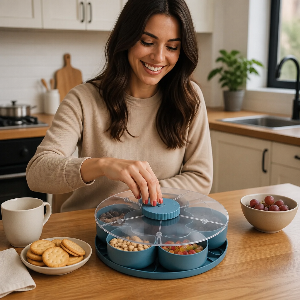 Plateau Tournant à Compartiments pour Snacks – Rotation 360° Sans BPA