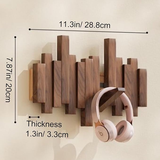Porte-manteau mural en bois massif avec crochets rabattables design piano