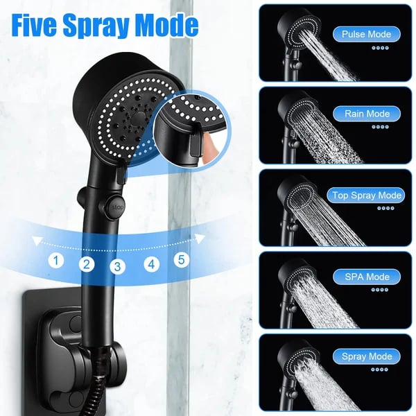 Pommeau de douche avec 5 modes de jet et buses autonettoyantes