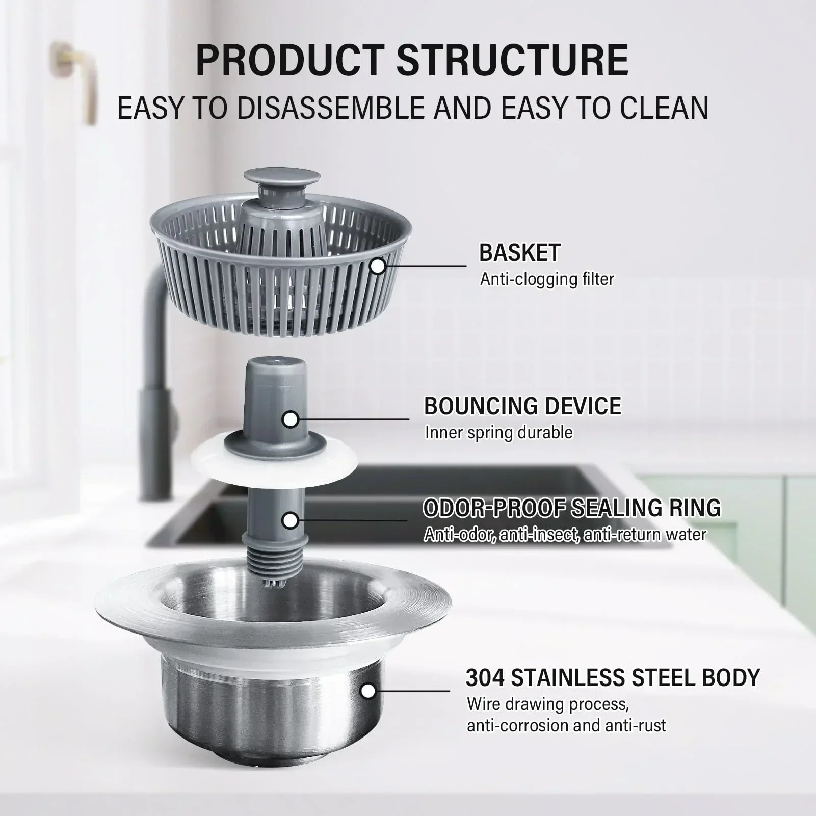 SinkStrain™ – Acier Inoxydable & ABS pour Anti-Obstruction & Protection contre les Odeurs [50 % de Réduction]