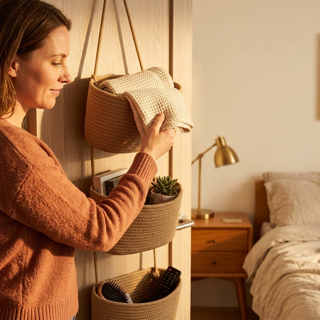 Panier Suspendu de Porte 3 Niveaux sans Perçage – Rangement Cuisine et Salle de