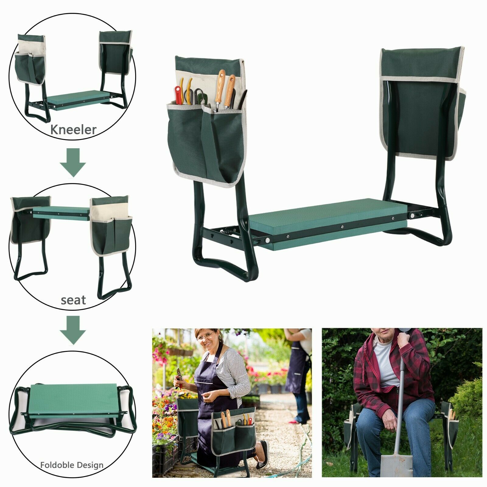 Siège agenouilloir de jardin pliable avec rembourrage ergonomique