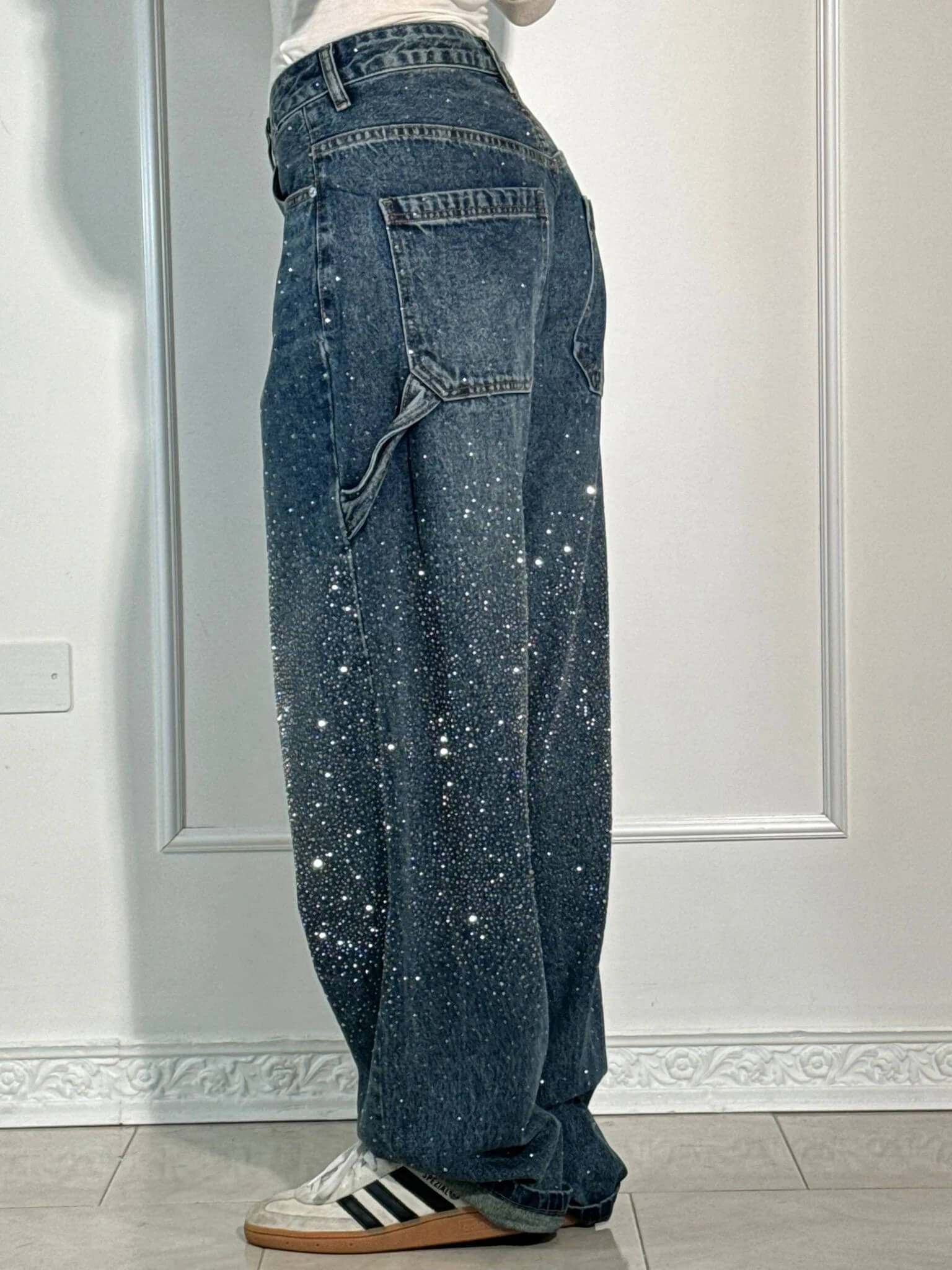 Jean Wide Leg Scintillant en Denim Premium – Coupe Ample Élégante