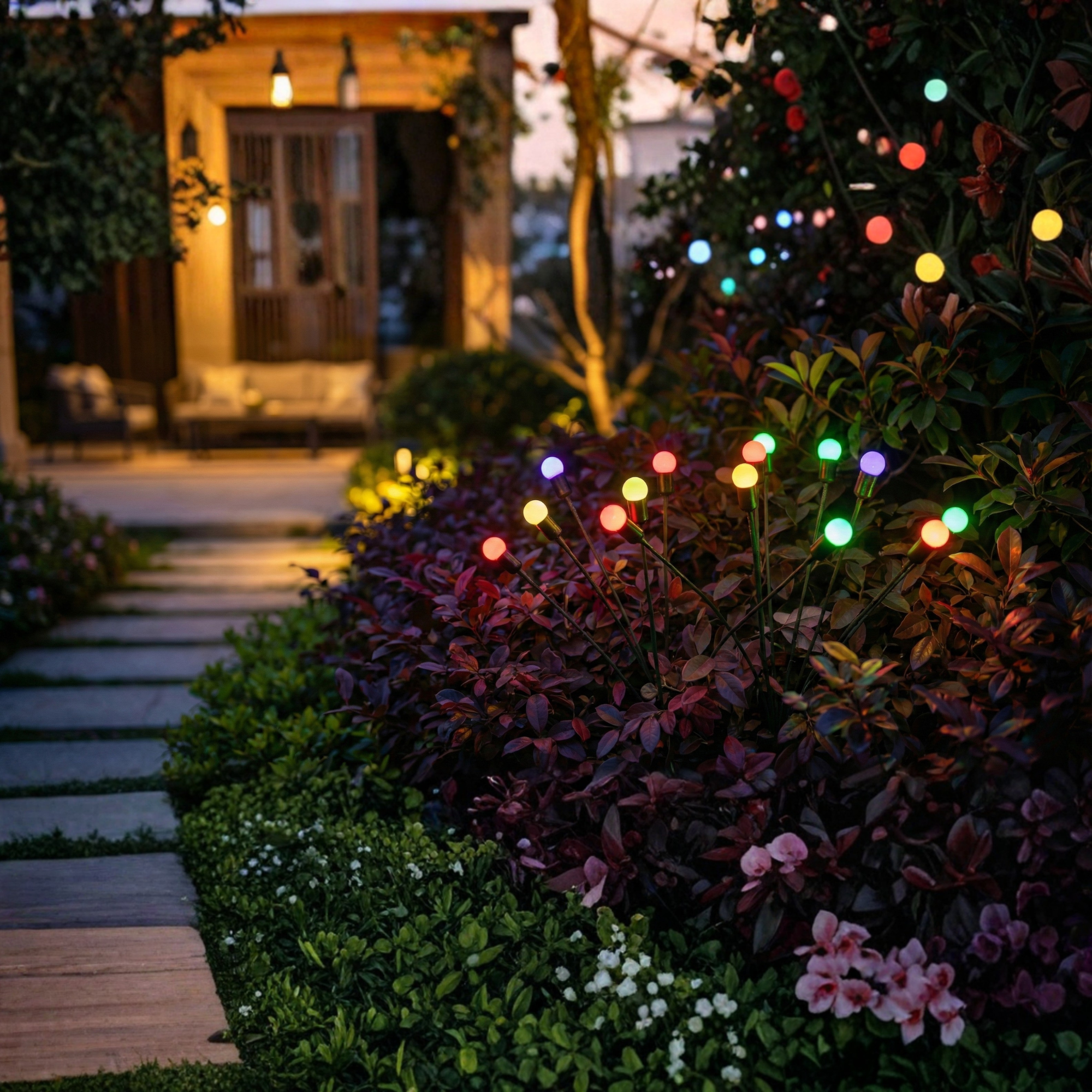 Lampe Solaire de Jardin LED à Effet Lucioles pour Terrasse et Allées