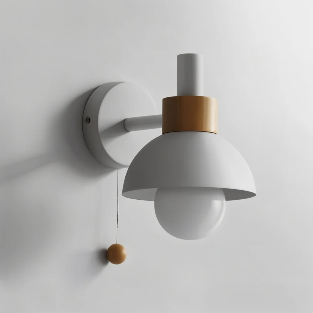 Applique Murale LED en Bois et Fer avec Interrupteur à Tirette