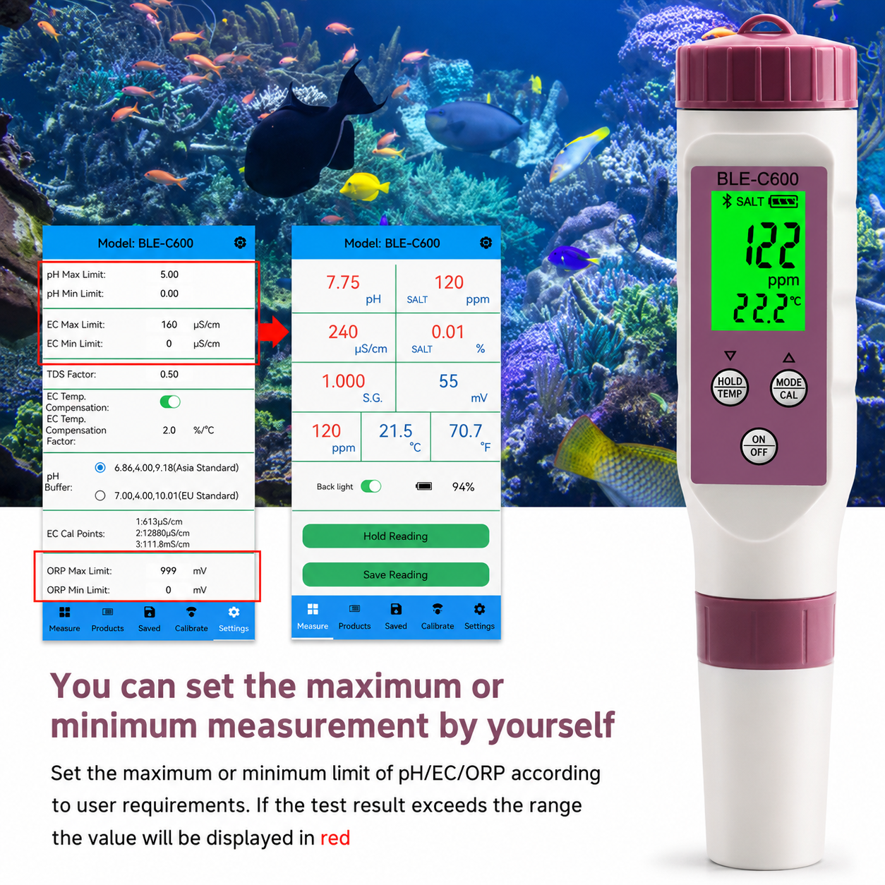 Testeur Qualité Eau Numérique 7-en-1 pH TDS Bluetooth