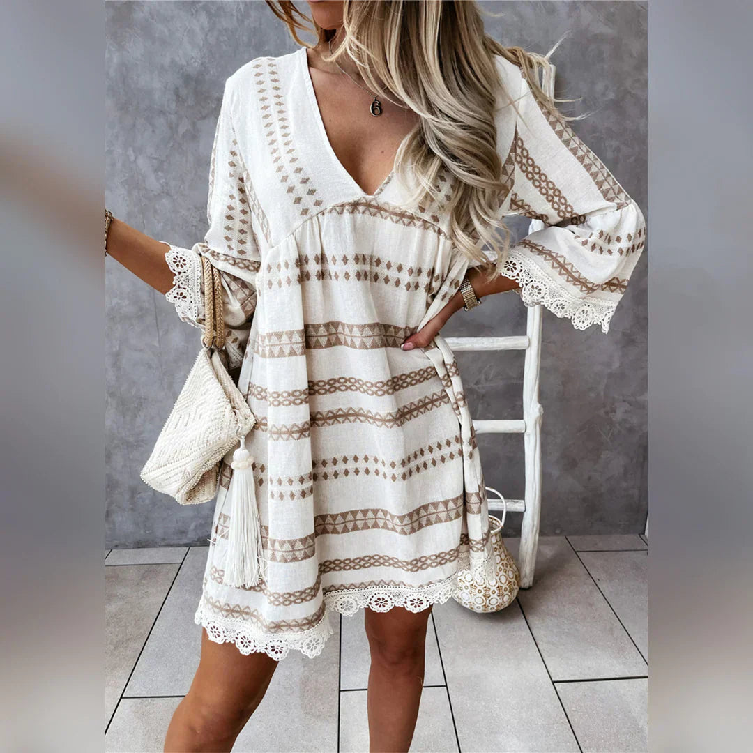 Anika™ – Robe d'été bohème pour femmes – courte avec col en V et manches évasées [50 % de réduction]